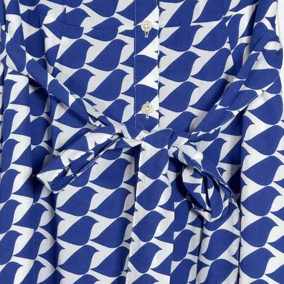 Boden Kate Midi Shirt Dress Womens Sz 4P Blue Birdie Long Sleeve Belted - Picture 5 of 13